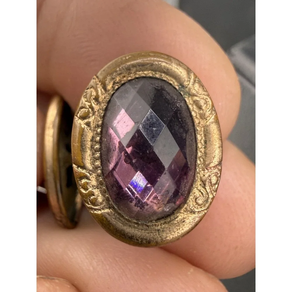 Vintage‎ Gold Filled Cufflinks Purple Checkerboard Rhinestone